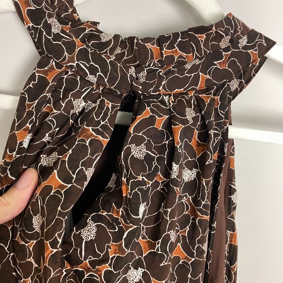 Banana Republic Floral Halter Style Midi Dress Women XL Tall Rustic Brown Belted - Picture 6 of 11